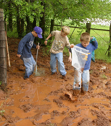 Studetns in mud